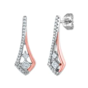 1/2 CTW Diamond Drop & Dangle Earrings in 10KT White and Rose Gold