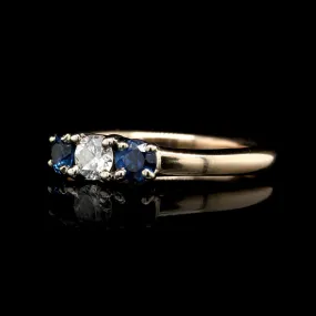 14K Two-tone Gold Estate Diamond and Sapphire Three Stone Ring