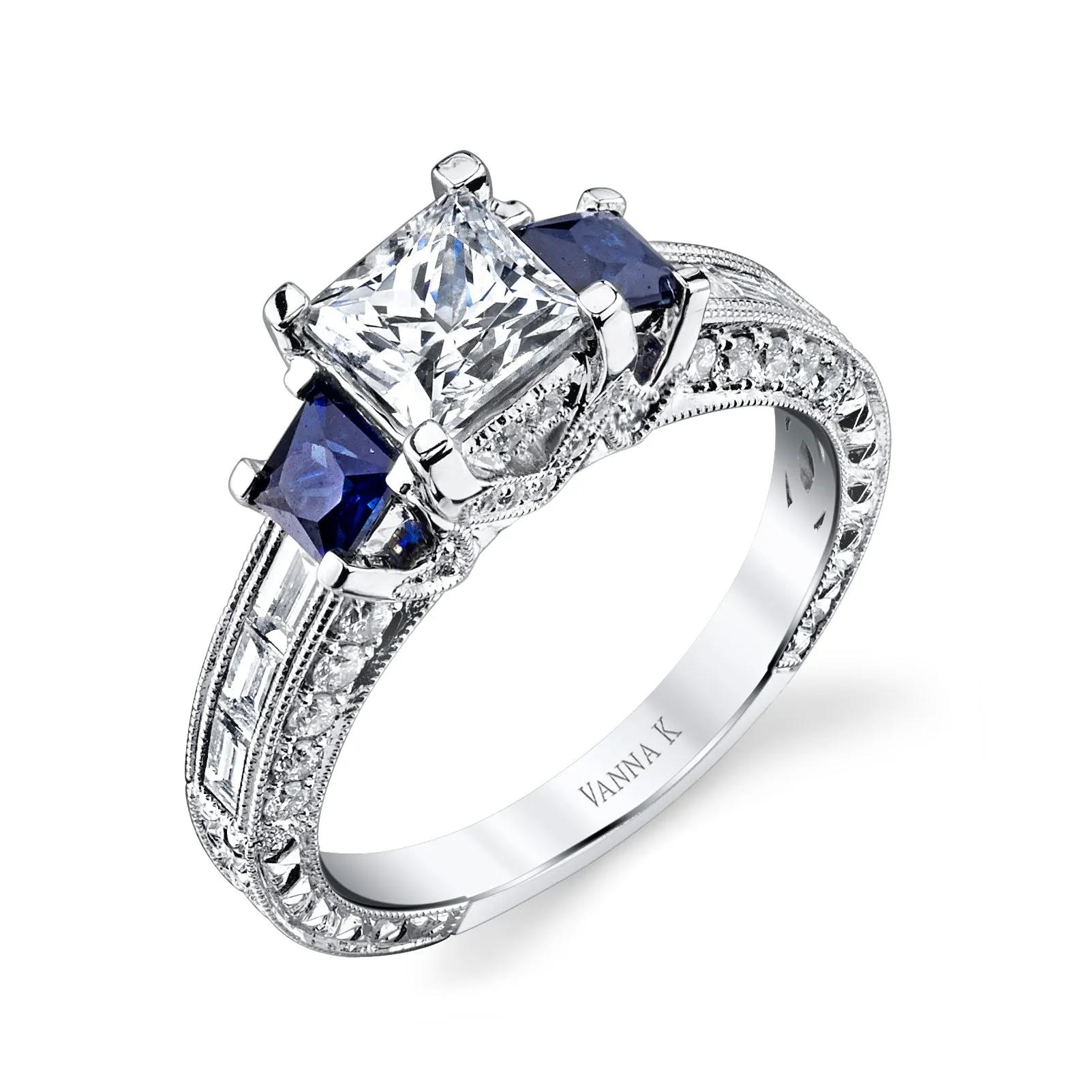 18K White Gold Diamond And Sapphire Engagement Ring