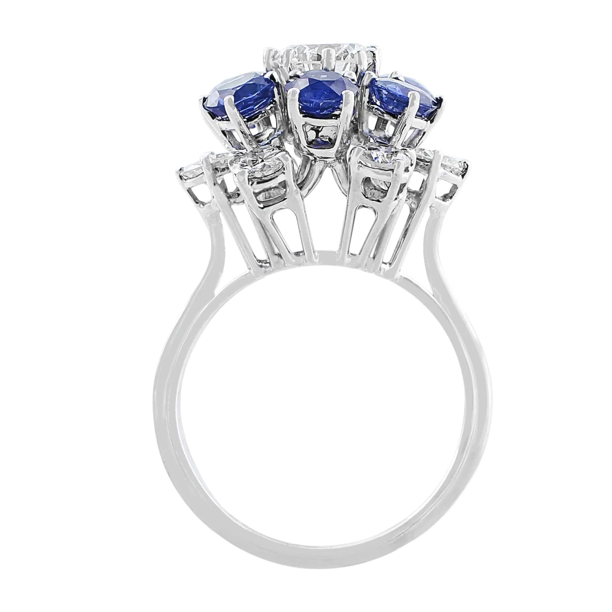 18k White Gold High Set Sapphire Diamond Flower Ring