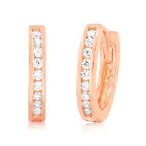 9ct Rose Gold Cubic Zirconia On 8mm Hoop Earrings