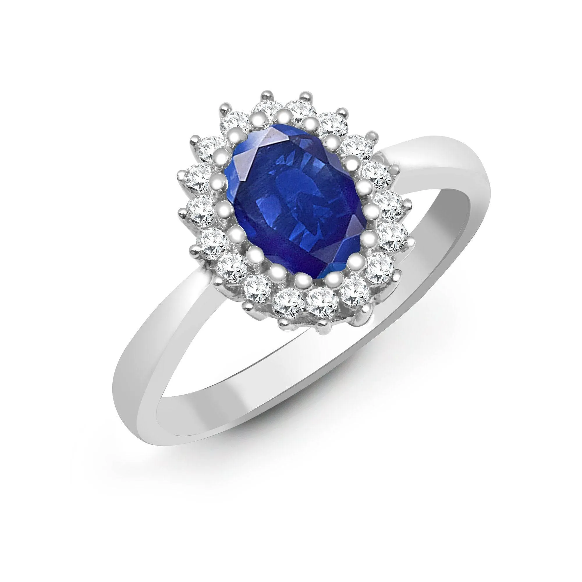 9ct White Gold Diamond And Sapphire Ring