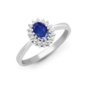 9ct White Gold Diamond And Sapphire Ring