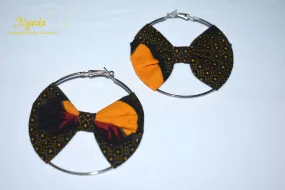 African Print Creole Hoop Earrings, Orange and Brown - ER25