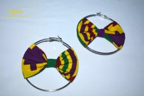 African Print Creole Hoop Earrings, Purple and Yellow - ER29