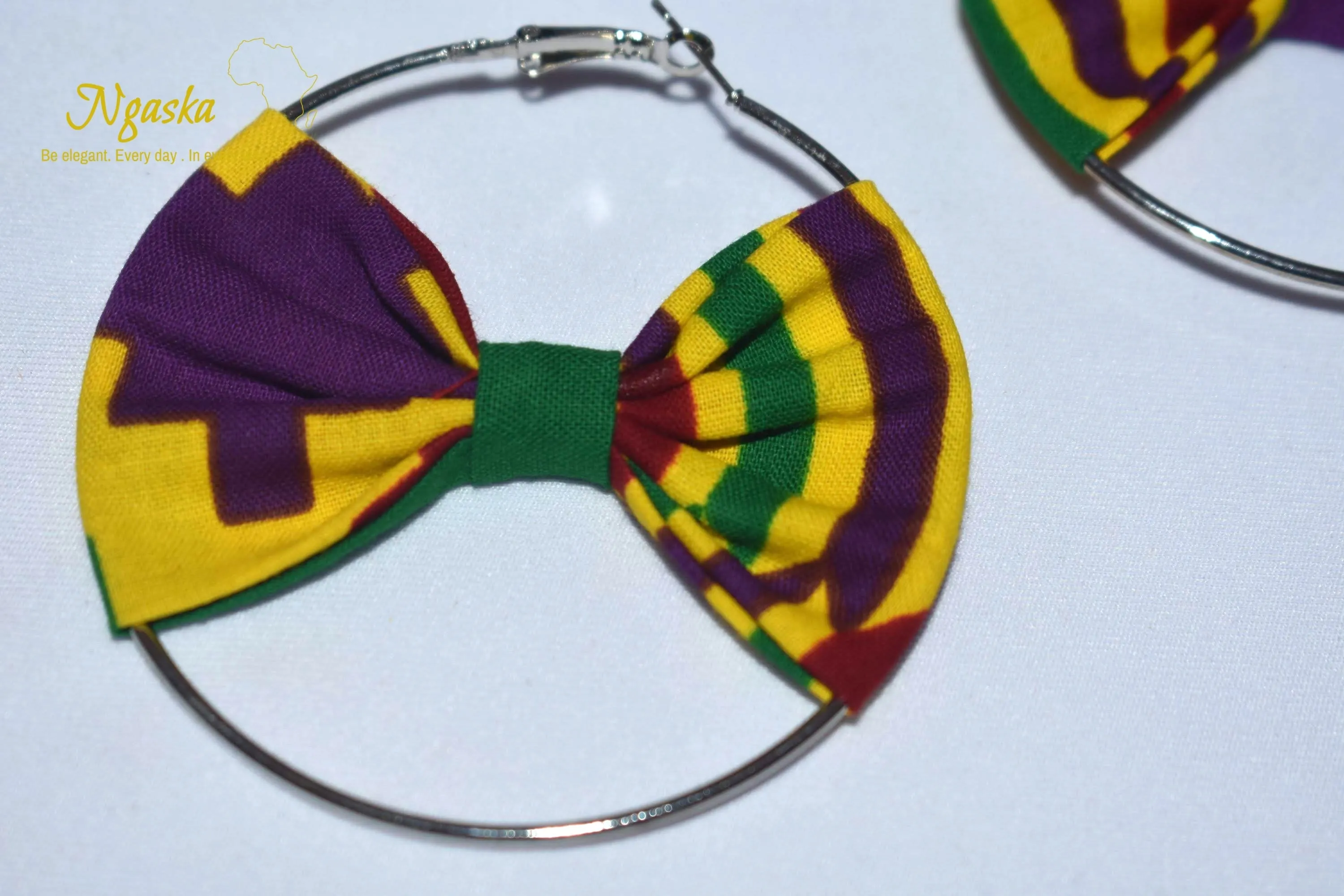 African Print Creole Hoop Earrings, Purple and Yellow - ER29