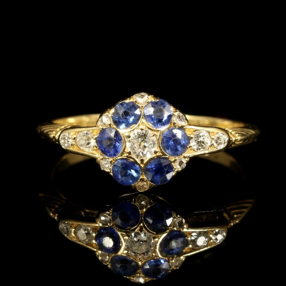 Antique Edwardian Sapphire Diamond Ring 18Ct Dated 1911