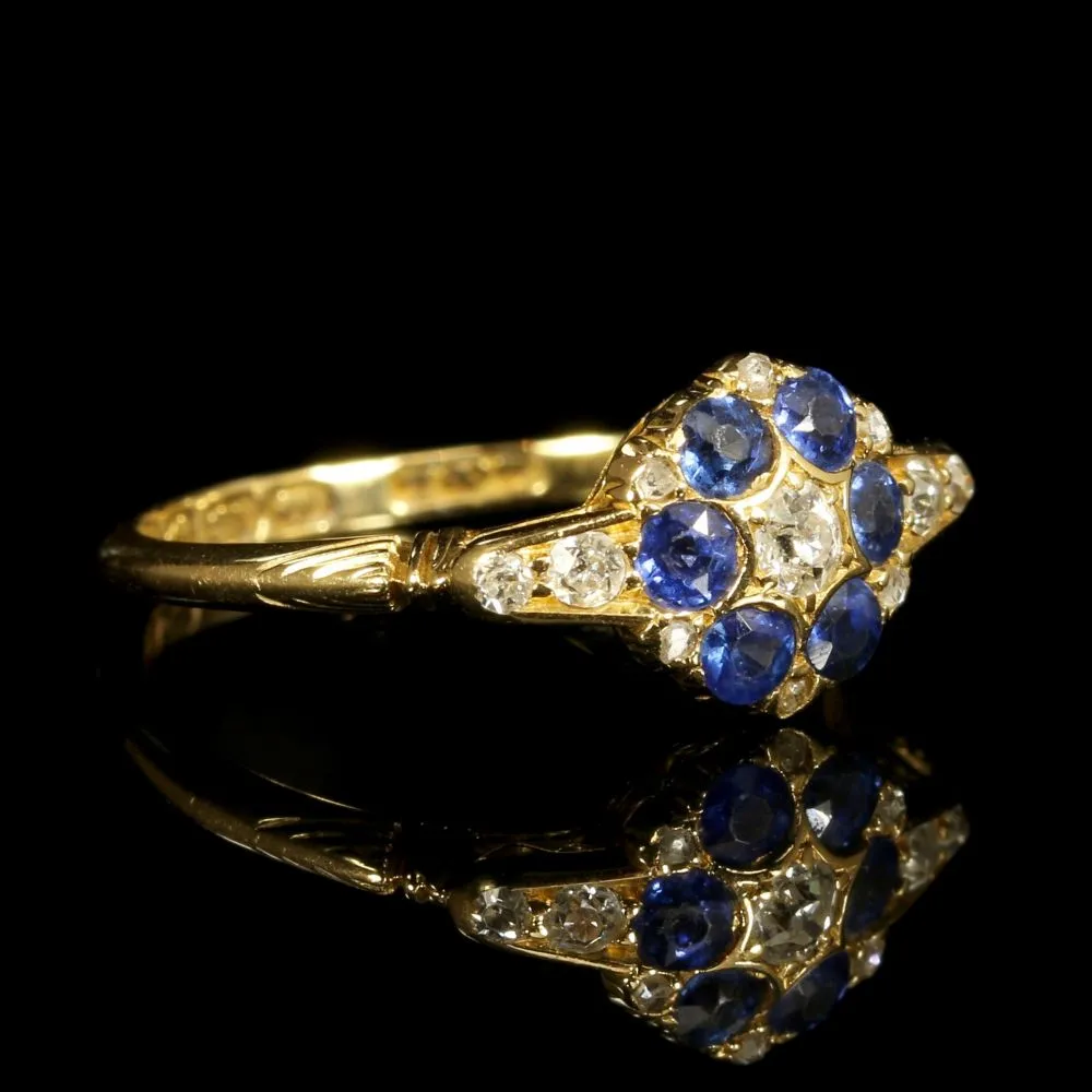 Antique Edwardian Sapphire Diamond Ring 18Ct Dated 1911