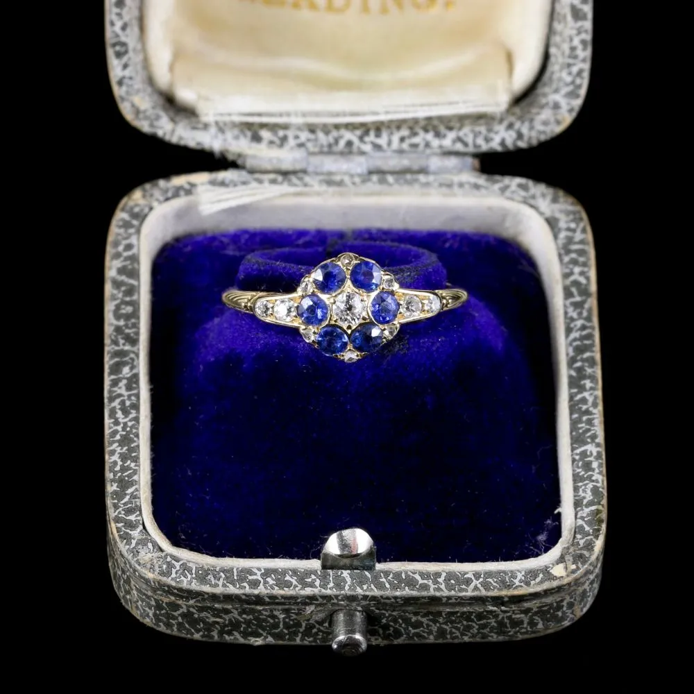 Antique Edwardian Sapphire Diamond Ring 18Ct Dated 1911