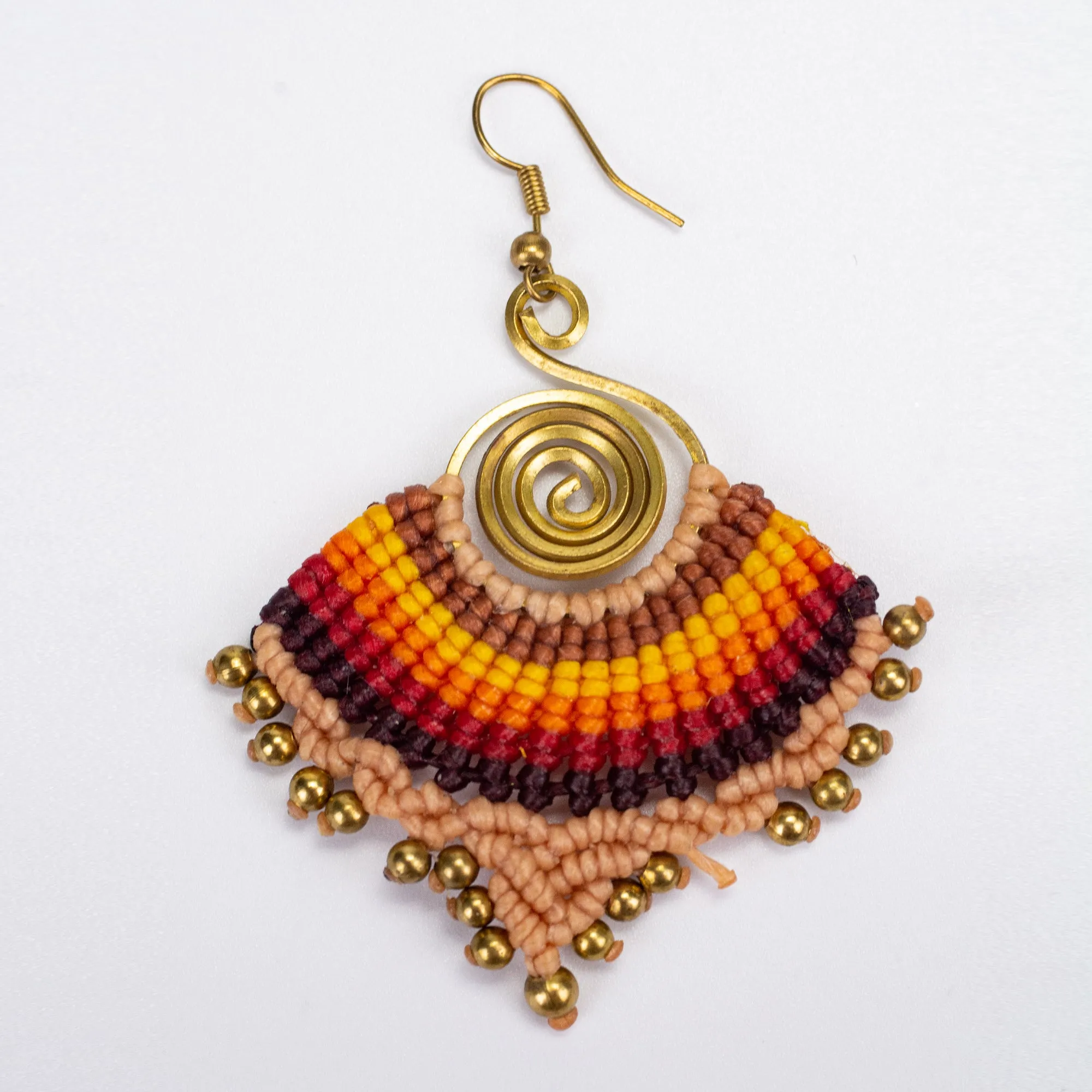 Beige Sunset Waxed String Spiral Brass Earrings