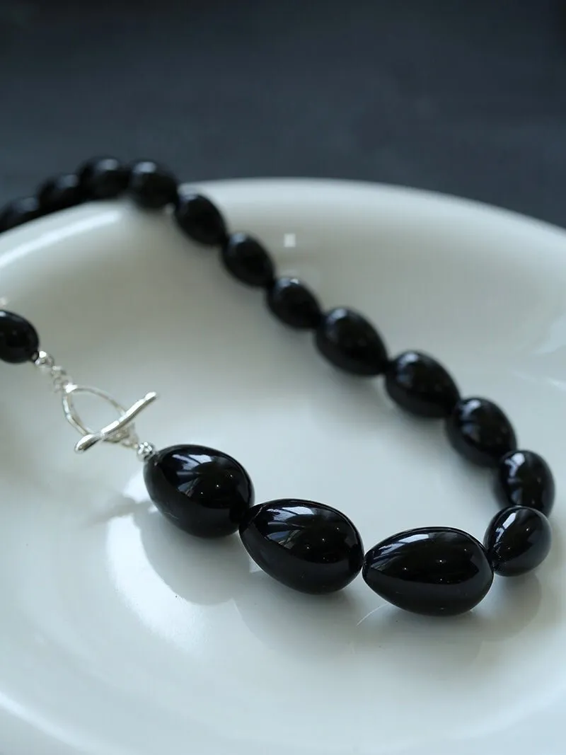 Black Gradient Water Drop Black Agate Necklace