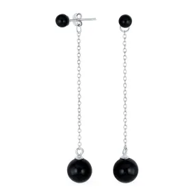 Black Onyx Green Jade Double Ball Chain Earrings Sterling Silver 8MM