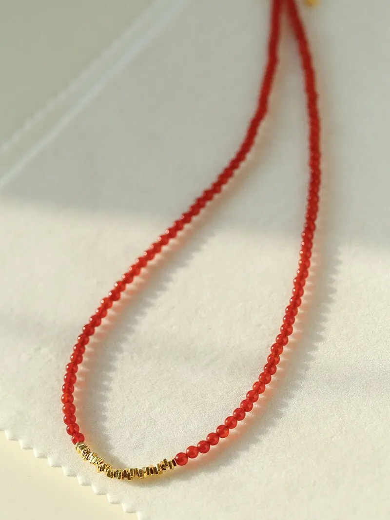 Broken Gold Red Onyx Beaded Necklace