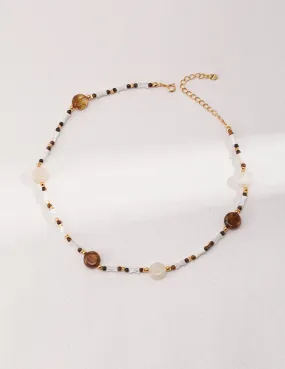 Brown Tiger Eye Stone Shells Beaded Necklace