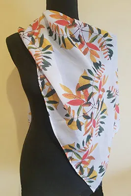 Chiffon Scarf - Sumac Leaves on White