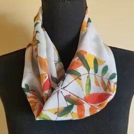 Chiffon Scarf - Sumac Leaves on White