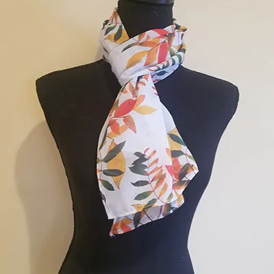 Chiffon Scarf - Sumac Leaves on White