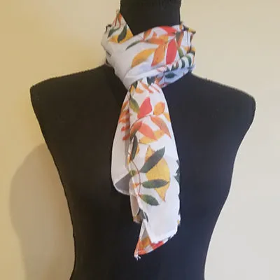 Chiffon Scarf - Sumac Leaves on White