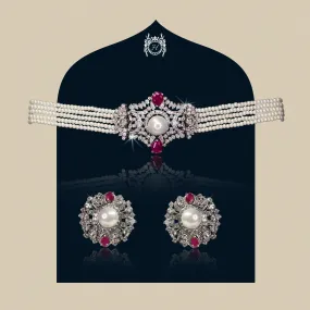 Choker Set in Chetum, Pearls and Zircons