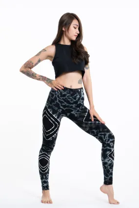 Diamond Tie Dye Cotton Leggings in Black