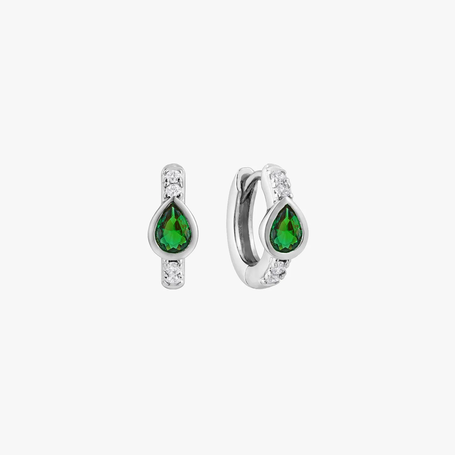 Emerald Teardrop Huggie Hoop Earrings