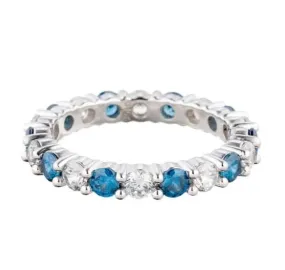 Faux Ceylon Sapphire Cubic Zirconia Eternity Band In Sterling Silver