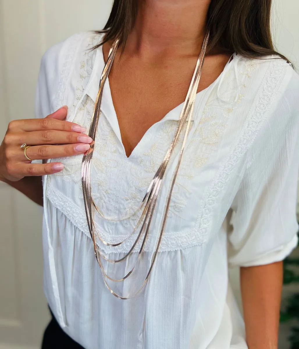 Gold Flat Snake chain Long Necklace