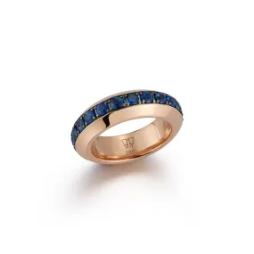 GRANT 18K GOLD AND BLUE SAPPHIRE ANGLED BAND RING