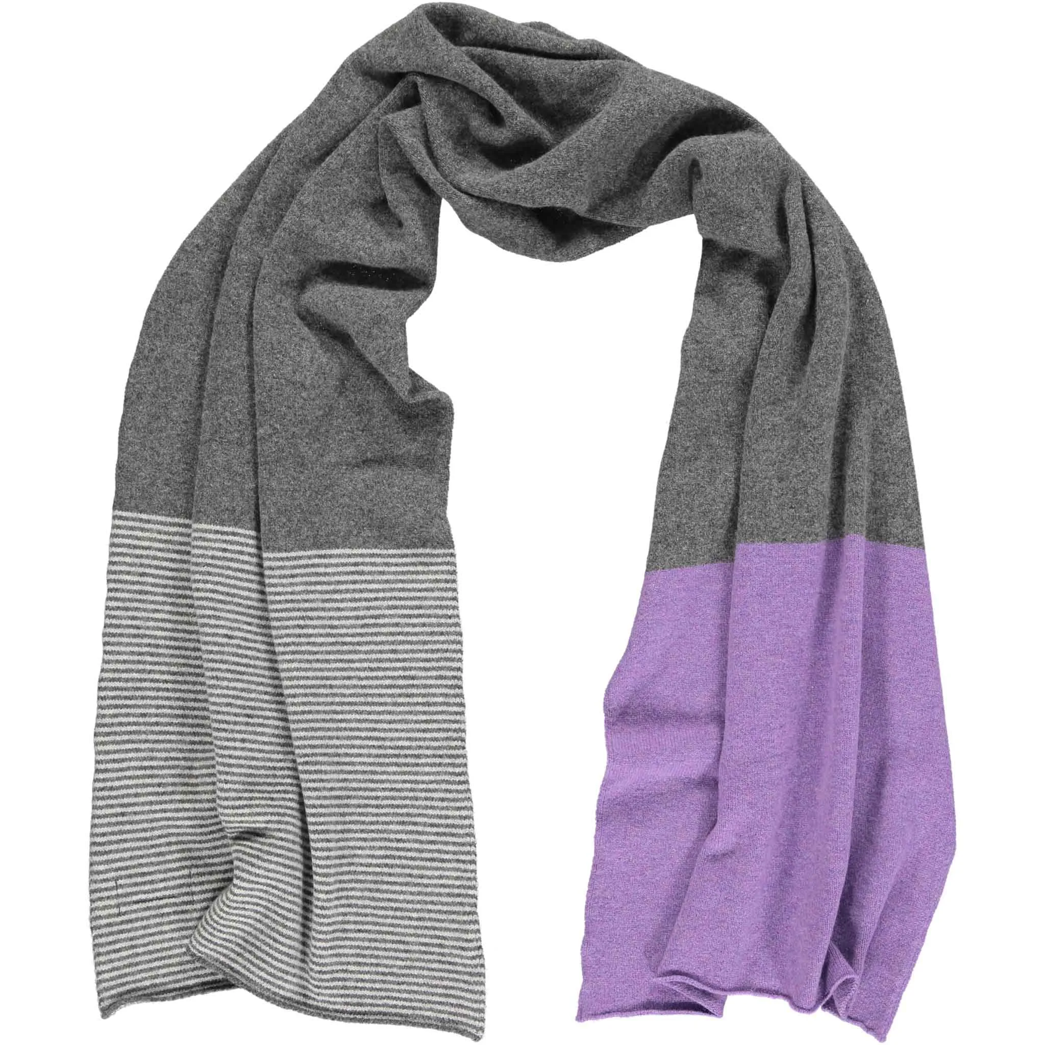 Grey & Lavender Wide Stripe Lambswool Scarf