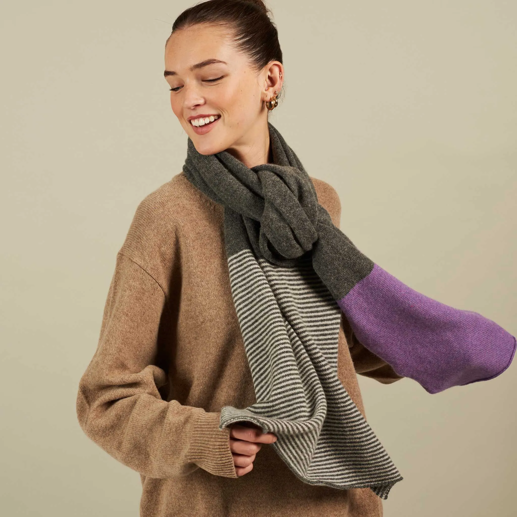 Grey & Lavender Wide Stripe Lambswool Scarf