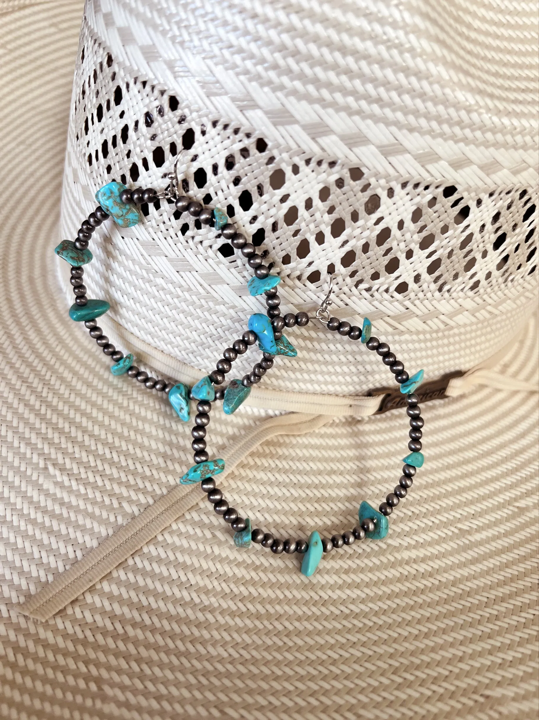 Handmade Turquoise Chip Stone Hoop Earrings