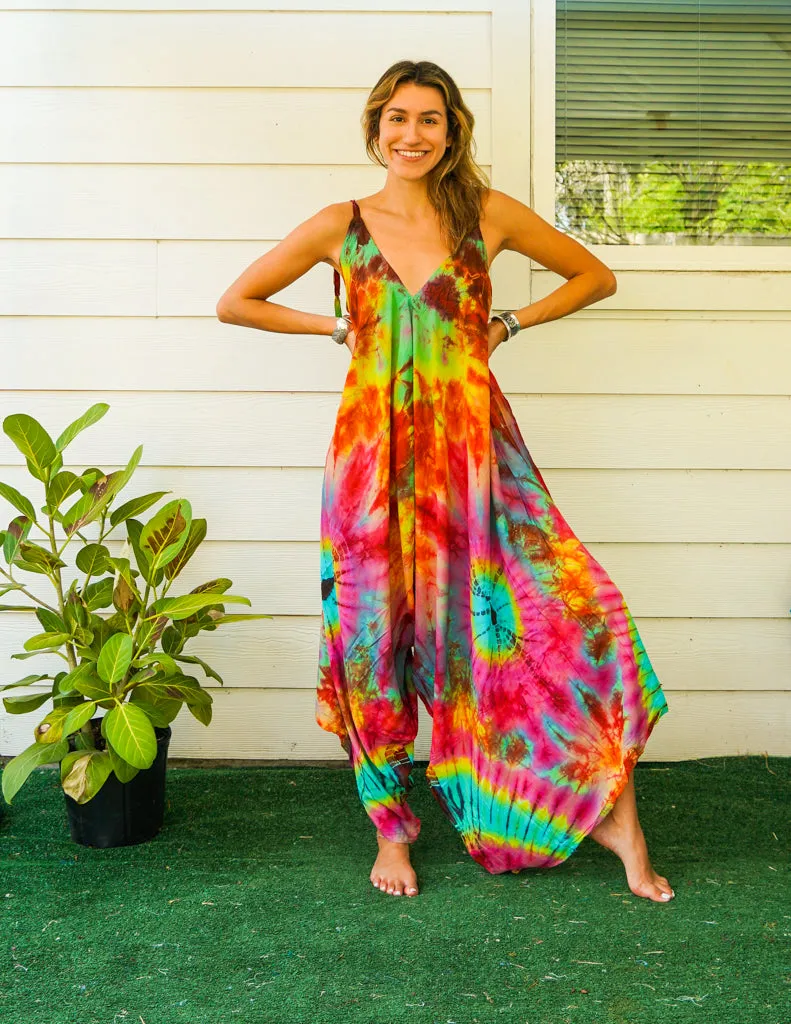 J4819- Hand Dyed Wide Leg Boho Hippie Jumpsuits Rompers Pants with Pockets