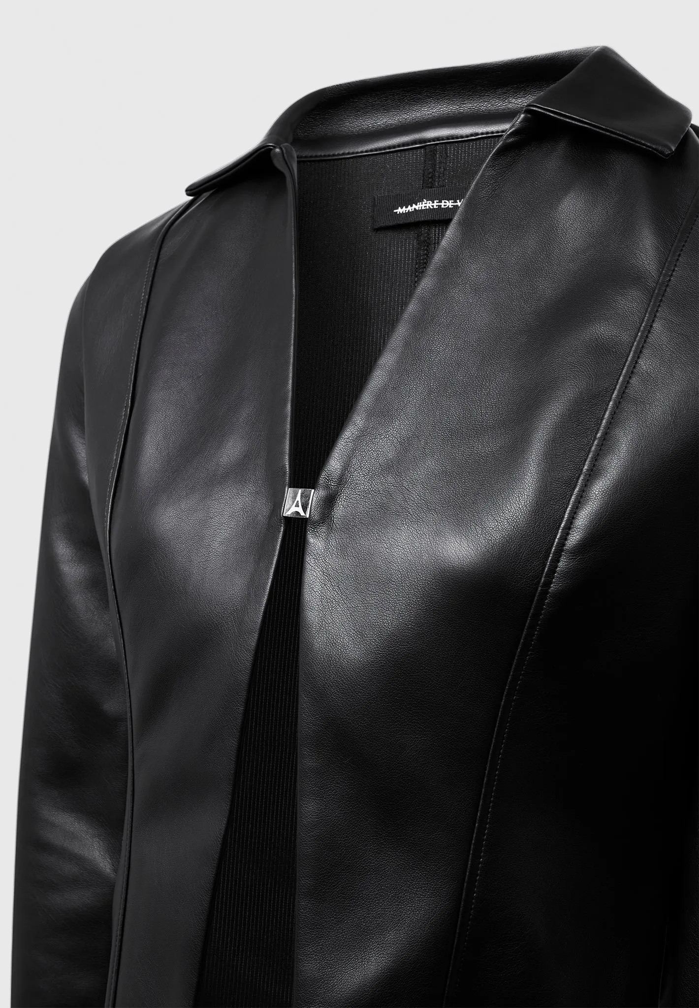 Leather Shirt with Clasp - Black