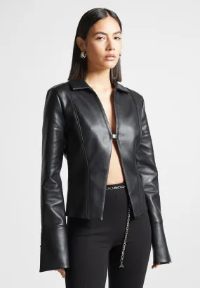 Leather Shirt with Clasp - Black