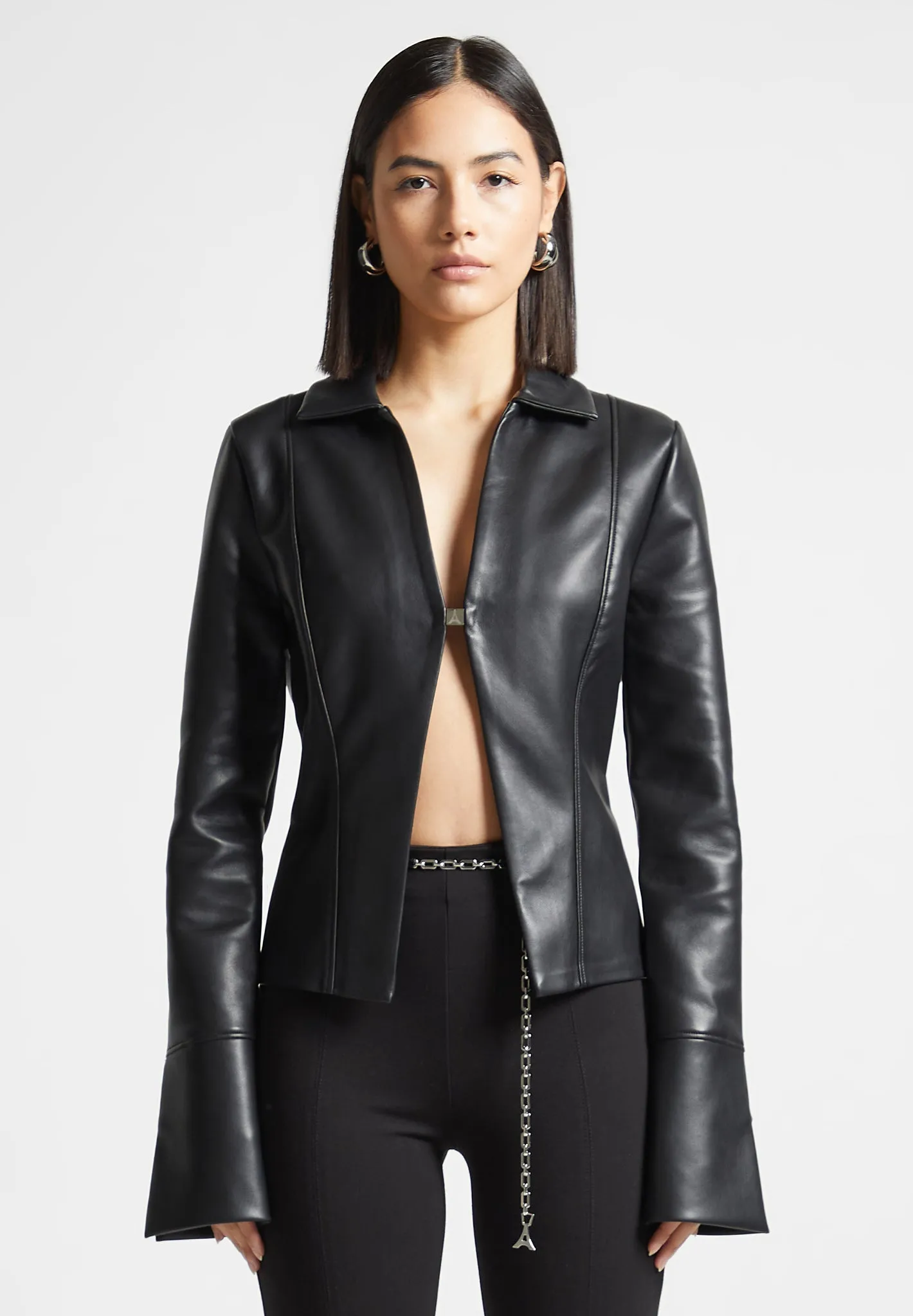 Leather Shirt with Clasp - Black