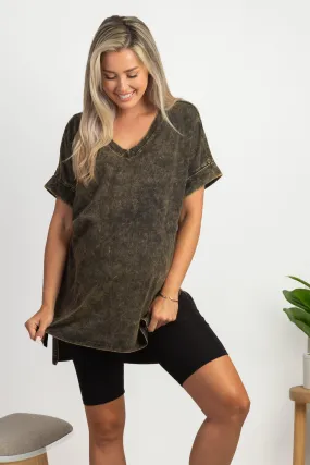 Mineral Wash Rolled Short Sleeve Maternity Top