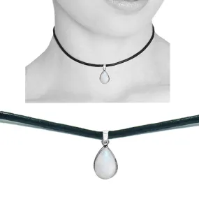 Moonstone Teardrop Leather Choker