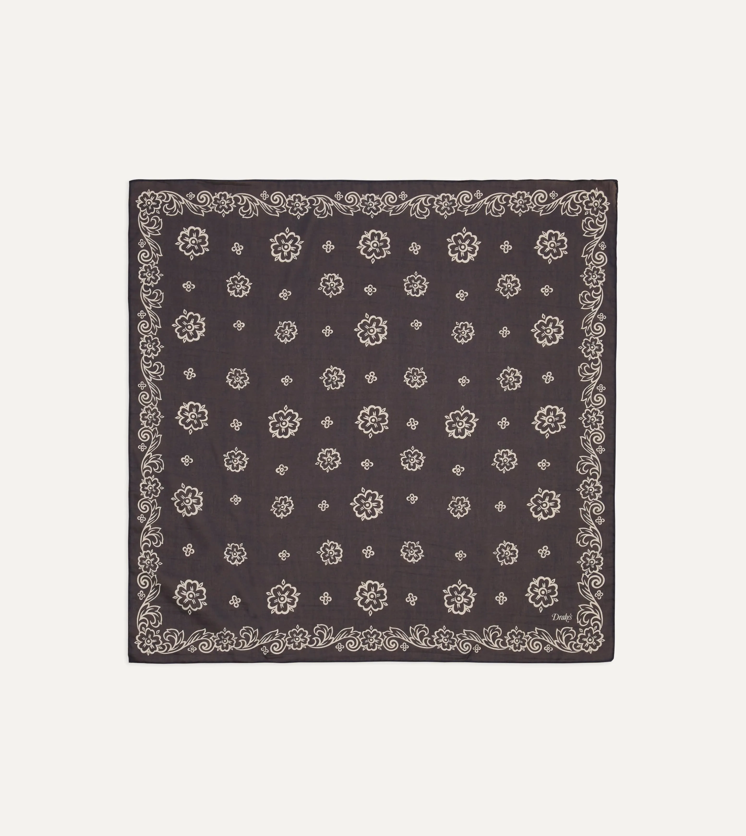 Navy Flower Print Silk-Cotton Bandana