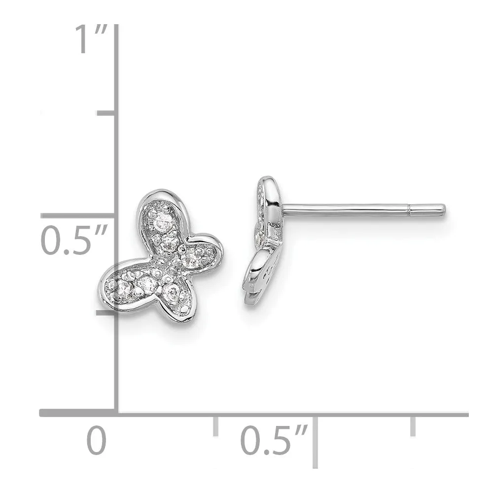 Rhodium-plated Sterling Silver CZ Butterfly Post Earrings