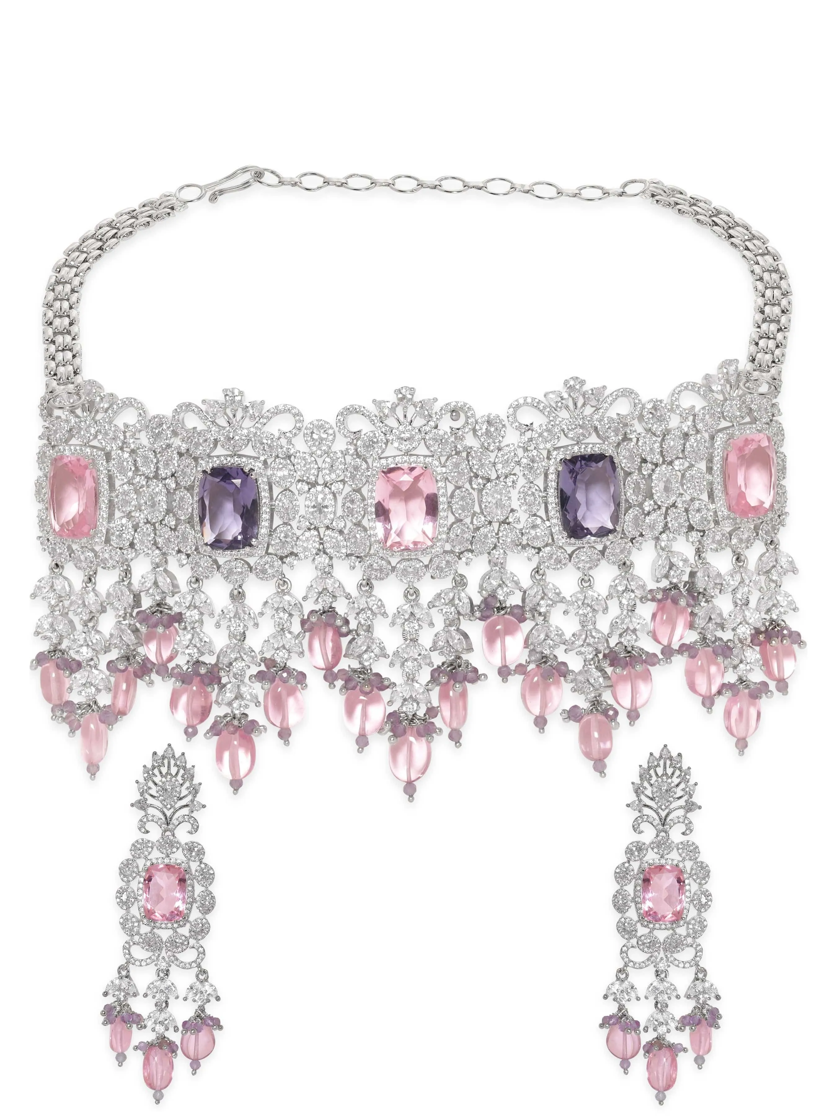 Rubans Enchanting Harmony Pink & Purple AD Choker Set