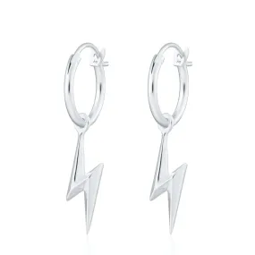 Silver Lightning Bolt Charm Hoop Earrings