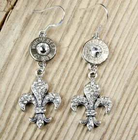 Sparkling Fleur de Lis Dangling Bullet Earrings