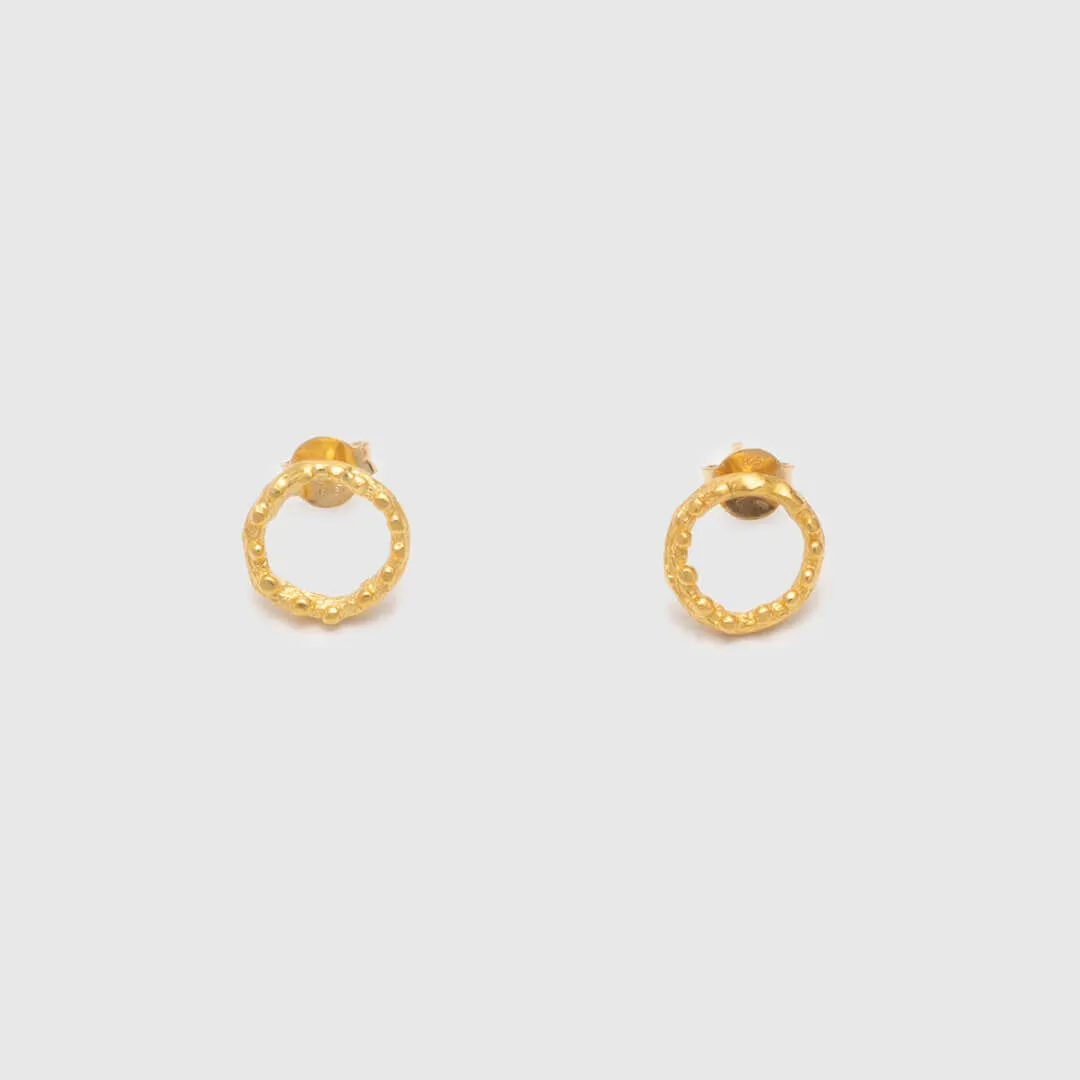 Tiny twig hoops with dewdrops - stud earrings - silver 925 - gold plated