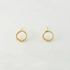 Tiny twig hoops with dewdrops - stud earrings - silver 925 - gold plated