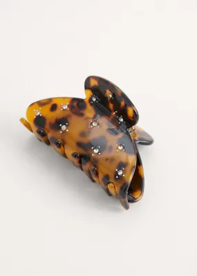 TORTOISESHELL CRYSTAL JAW CLIP - BROWN