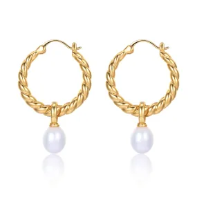 Twisted Hoop Freshwater Pearl Earrings