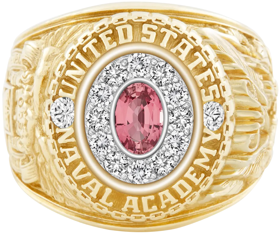 USNA Class Ring Mod™ with Pink Sapphire Centerpiece and Diamond Dividers