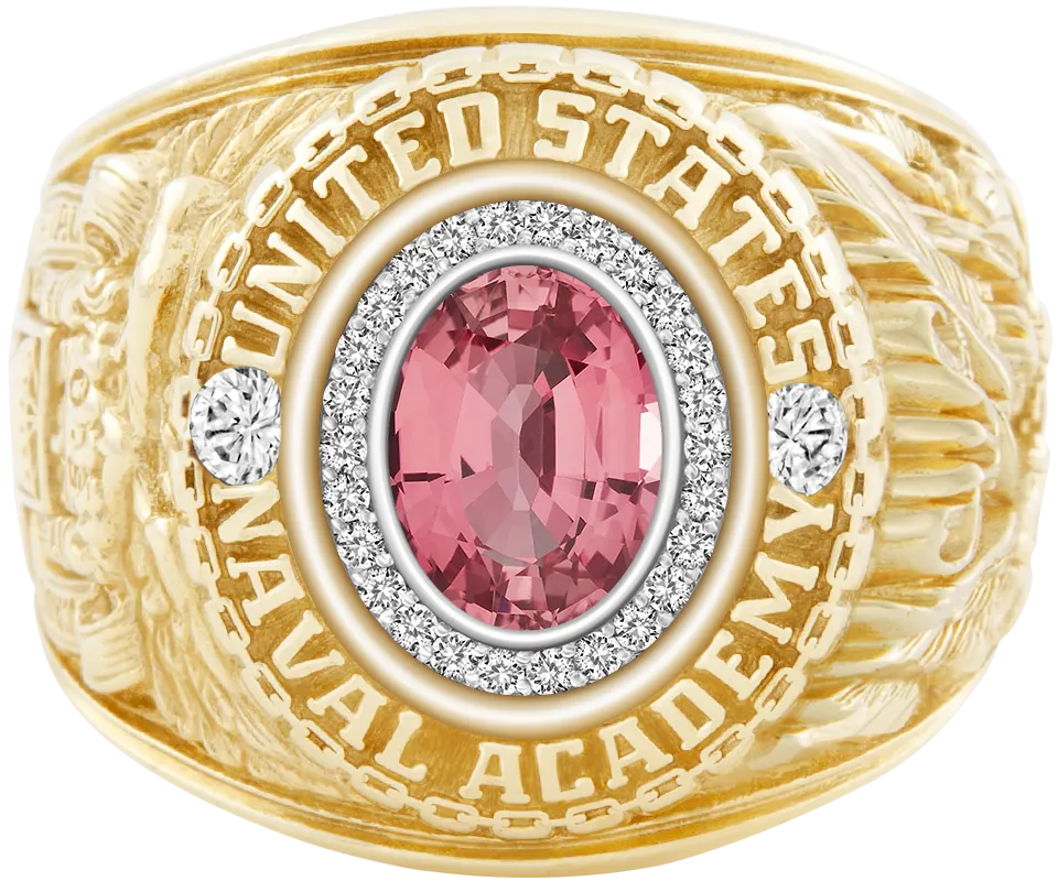 USNA Class Ring Mod™ with Pink Sapphire Centerpiece and Diamond Dividers