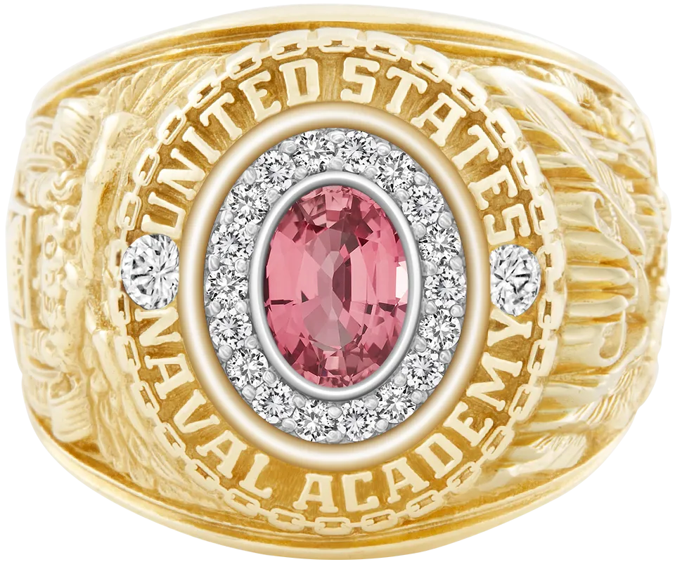 USNA Class Ring Mod™ with Pink Sapphire Centerpiece and Diamond Dividers