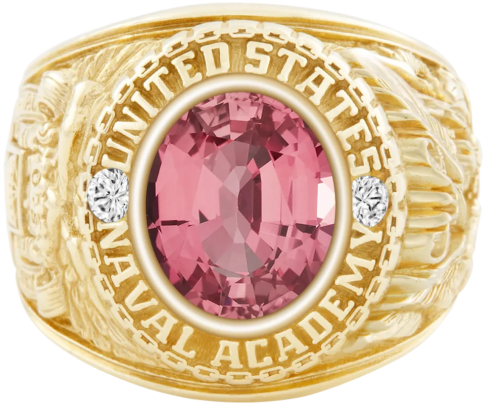 USNA Class Ring Mod™ with Pink Sapphire Centerpiece and Diamond Dividers